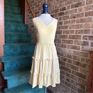 Cato Light Yellow Tiered Ruffle Sleeveless Summer Dress